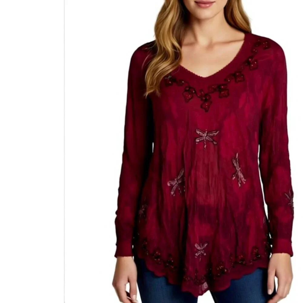 Greater Goods Women's Red Boho Long Sleeve Size S/m Embroidered 1X/2X (A57) - Picture 1 of 4